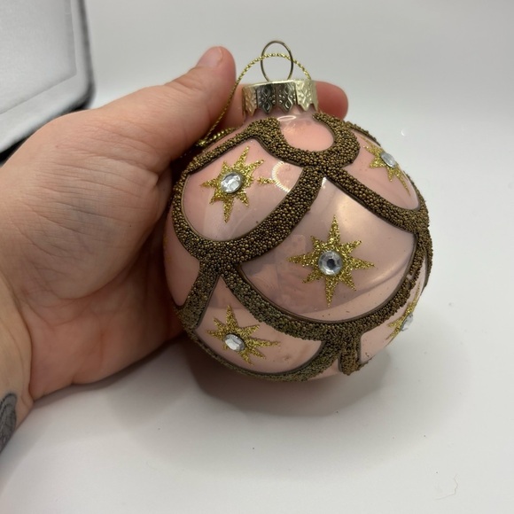 Vintage Gold And Pink Glass Ball Christmas Ornament - Picture 2 of 3